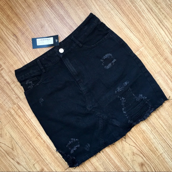 High Waisted Distressed Denim Skirt - Picture 3 of 8